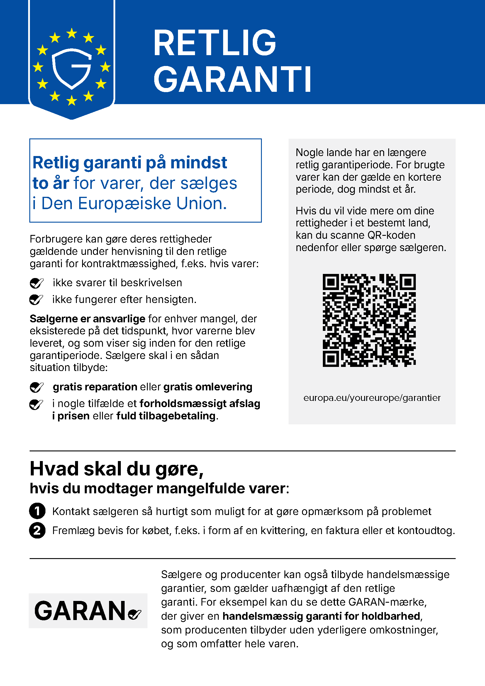 Oplysninger om retlig garanti
